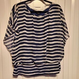 Style & Co Navy Blue & White Striped Blouse XL pre-owned